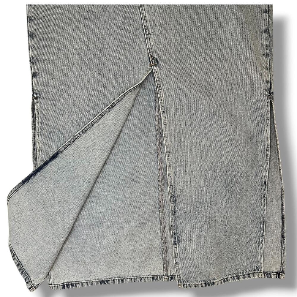 Nasty Gal Denim Maxi Skirt High Waist Side Slit Cut Out Pocket Size 10 - Picture 7 of 13